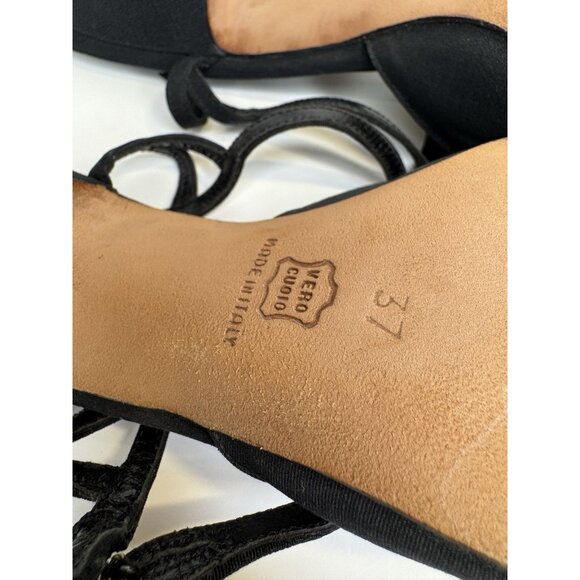 Vintage Manolo Blahnik Size 37 6 Heels Slingback Pointy Black Gold Fabric - Picture 15 of 16